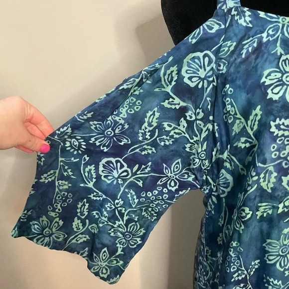 Soft Surroundings Green and Blue Floral Print Cold Shoulder Maxi Dress - Picture 5 of 15